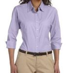 Devon & Jones Women's S Poplin Stretch 3/4 Sleeve Button Blouse Azalea Purple Sm Photo 0
