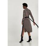 ZARA Striped Belted satin Tunic/Shirt Dress side pockets Black Brawn Size Small Photo 3