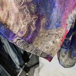 Maggie Barnes‎ Catherines 3X Sheer Blouse Tank Set Paisley Floral Button Front Blue Photo 4