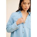 Free People  Cardiff Oversized Top Size XL Blue Waffle Knit Boho Long Sleeve Photo 8