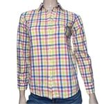 J. McLaughlin  Women’s 2 White Pink Blue Green Shadow Stripe Button Down Shirt Photo 1