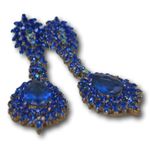 Vintage Electric Blue Rhinestone Crystal Pendant and Pierced Earring Set Photo 5