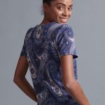 Anthropologie Demeter Paisley Metallic Blue Short Sleeve Tee Shirt Size Small Photo 1