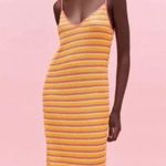 ZARA  Striped Crochet Knit Midi Dress Medium Photo 1