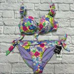 California Waves  Juniors' Boho Floral 2pc Bikini Ruffle Side Tie Underwire L New Photo 0