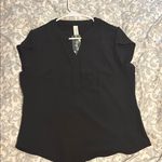 Blooming Jelly Black Cap Sleeve Fitted Blouse with Rounded Neckline Photo 0