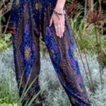 Harem Pants One Size Navy Multicolors Cosmic Stretch Waist Yoga Exercise READ Blue Photo 0