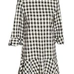 ZARA Basics Gingham Bell Sleeve Mini Dress Black White Size XSmall Photo 0