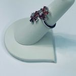 CORAL Pink Flower Cubic Zirconia CZ Silver Tone Cocktail Ring Photo 1