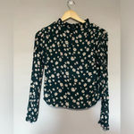 Elodie  Dark Green and Floral Long Sleeve Blouse Size Extra Small XS Photo 4
