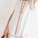 Madewell  Embroidered Linen Blend Raglan Ruffle Mini Dress Photo 0