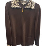 Vintage St. John sport, full zip jacket sweater, brown leopard large wool mix Photo 0