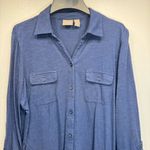 Chico's Chico’s Navy Blue Button Down Soft Slub Knit 3/4 Sleeve Collared Shirt Size 1/M Photo 1