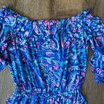Lilly Pulitzer  Romper Off Shoulder Blue Pink Print Ruffle Sleeve Tropical Size S Photo 2