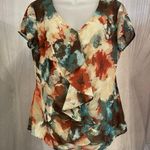 Evan Picone Orange Green Ruffled Cap Sleeve Blouse Size 10 Photo 0