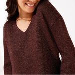 Loft Shimmer V-Neck Sweater in Metallic Bronze/Burgundy Size Large Photo 1