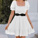 Black Faux Pearl Bowknot Wide Belt Elegant Solid Color Elastic Waistband Classic Coat Dress Belt Women Photo 0