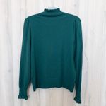 CeCe  Womens Sweater Size L Green Ruffle Mock Neck Feminine Chic Preppy Romantic Photo 4