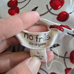 No Frills Los Angeles Cherry Print Tie Front Smocked Crop Top Women's Large Red Photo 5