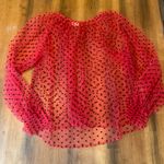 Peach Love California  Top Large Red Sheer Polka Dot Blouse Photo 6