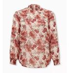 Torrid  Pink Floral Chiffon‎ Smocked High Mock Neck Long Sleeve Blouse Size 3X Photo 4