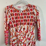 Donna Morgan Dress Round Neck Orange Pink on White Gathered Waist Sz 6 EUC Photo 1