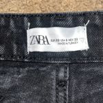 ZARA High Rise Waist Rigid Wide Full Length Raw Hem Jeans Washed Black 0 Photo 8