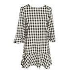 ZARA Basics Gingham Bell Sleeve Mini Dress Black White Size XSmall Photo 6
