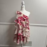 NEW Pearl Georgina Chapman Marchesa Ruffle One Shoulder Floral Mini Dress 8 NWT Pink Photo 10