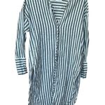 ZARA Top Women’s XS Tunic White Blue Gold Stripe Button Down Long Sleeve Photo 0