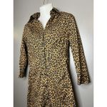 EXPRESS Shirt Dress Womens 8 Brown Leopard Print 3/4 Sleeve Button Knee Length Photo 4