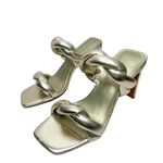Open Edit  Sandals Size 6.5 Gold Metallic Twisted Double Strap‎ Slip On Heels Photo 2