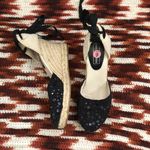 Saks Fifth Ave Black Fabric Sequin Ankle Lace Up Tie Wedge Heel Espadrilles Sandals Pumps Women 9 Photo 1