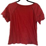 Loft  Vintage Soft Tee sz S Women's Red Short Sleeve Blouse eyelet sleeves Photo 0