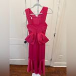 Theia Fuschia Satin Pleated Neck Bow Back Midi Cocktail Dress Pink Size 4 Photo 3