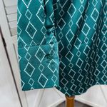 Como‎ Black Satin Diamond Print Button Up Shirt Blouse Teal Green Small Photo 6