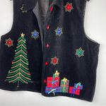 Dress Barn Black Christmas Vest Sz XL Felt Embellished Holiday Tree Bells Photo 3
