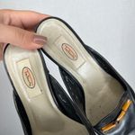 Talbots Leather Vintage Mules Size 6.5 Black Bamboo Detail Heel Square Toe Shoes Photo 2