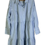 Ava & Viv  Womens 2X Blue White Stripe Tiered Button Down Shirt Dress Cotton Photo 0