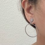 FAS 925 Sterling Silver Pave Crystal Round Hoop Earrings 5g. Photo 3