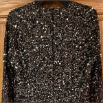 French Connection Emille Sparkle Black & Gold Sequined Dress Sheer Sleeves Sz 4 Photo 9