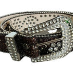 Rodeo Queen Brown Glitter Rhinestone Studded Belt Silver Buckle Y2K Style Photo 0