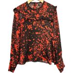 Isabel Marant  Women’s 38 M Black Red Stretch Silk Leather Trim Long Sleeve Top Photo 3