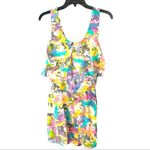 R•89 Watercolor Silk Ruffle Romper Pastel NWOT Size S Pink Photo 1