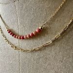 gold tone rhonodoniteādouble chain 14k gold dipped necklace Photo 1
