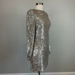 AQUA Long Sleeve Sequined Cut Out Mini Sheath Cocktail Party Dress Silver Size 6 Photo 2