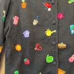 VTG Y2K 2000 Michael‎ Simon Black Cardigan Sweater Gardening Theme Sz Small S Photo 1