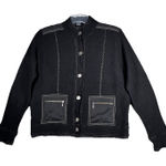 Chico's Jacket Womens Medium Black 100% Wool Neutral Minimalist Bohemian Vintage Photo 0