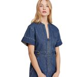 Free People Dream On Denim Mini Dress Zip Short Sleeve Pockets Women's Small Photo 2