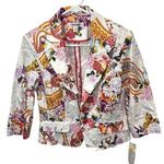 Maakif‎ New York Floral Print Blazer Cropped Jacket Career Size 4 White Photo 0